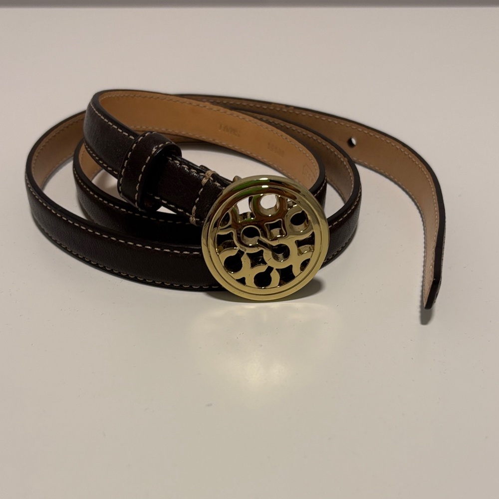 Coach Brown Leather Belt with Gold Buckle